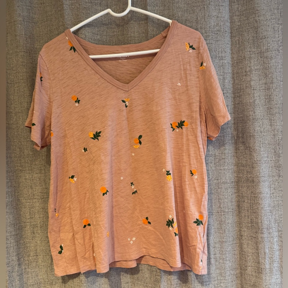 Old Navy V-Neck Short Sleeve Tee with Orange Floral Print